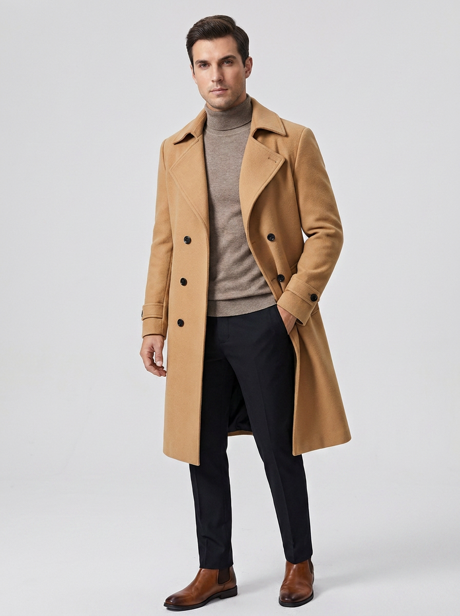 Men's Woolen Double Breasted Trench Coat