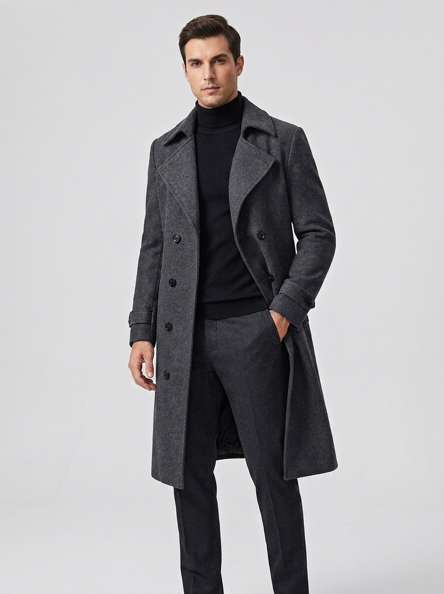 Men's Woolen Double Breasted Trench Coat