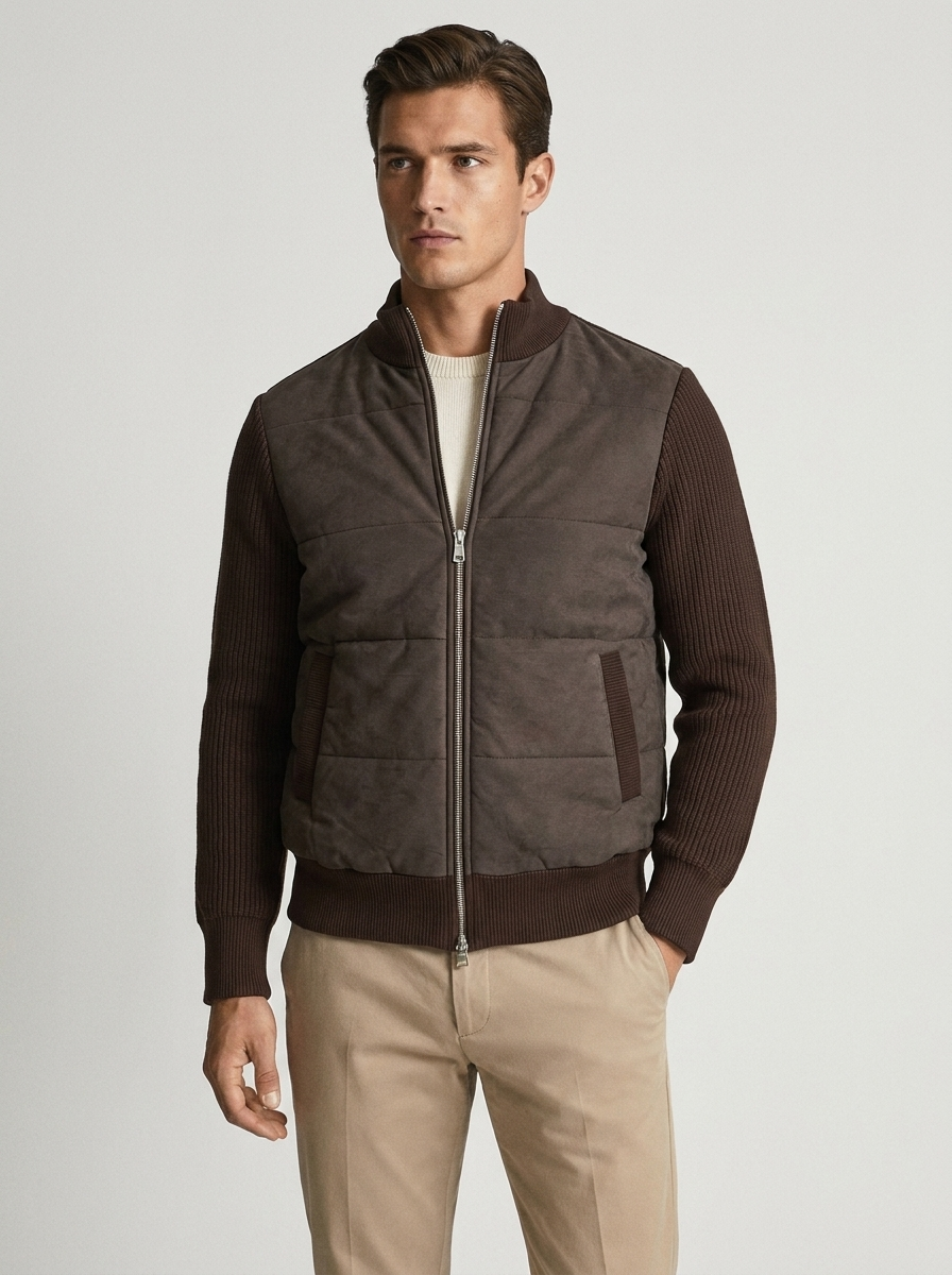 Men's Patchwork Stand-Neck Sweater Coat