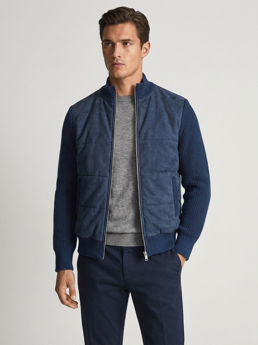 Men's Patchwork Stand-Neck Sweater Coat
