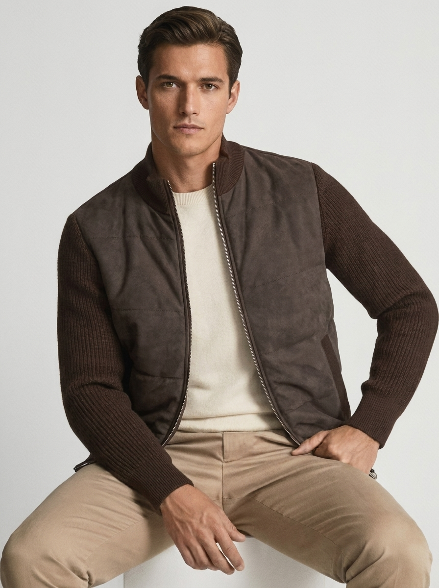 Men's Patchwork Stand-Neck Sweater Coat