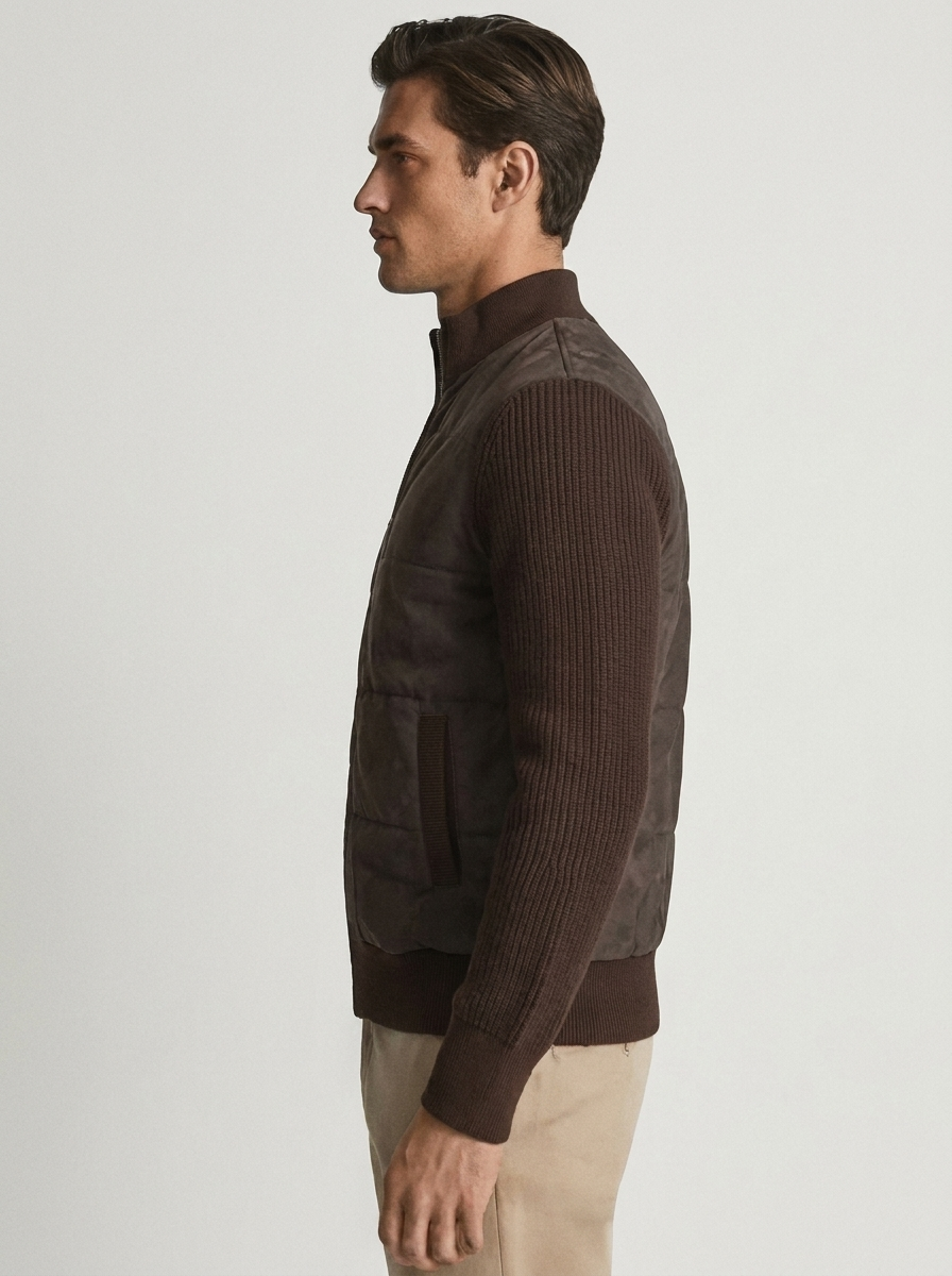 Men's Patchwork Stand-Neck Sweater Coat