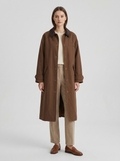 Women's Long Trench Coat with Patchwork Collar