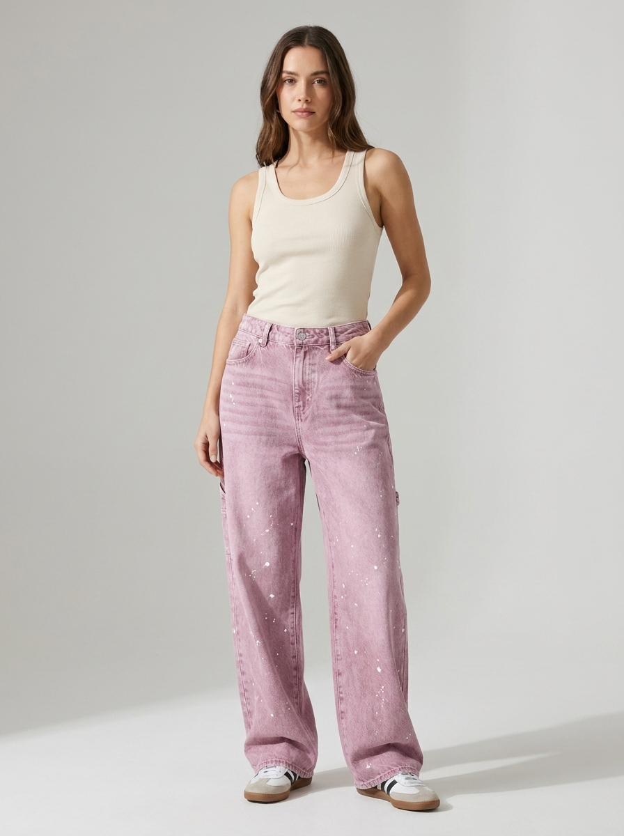Women's Straight Wide-Leg Jeans with Pockets