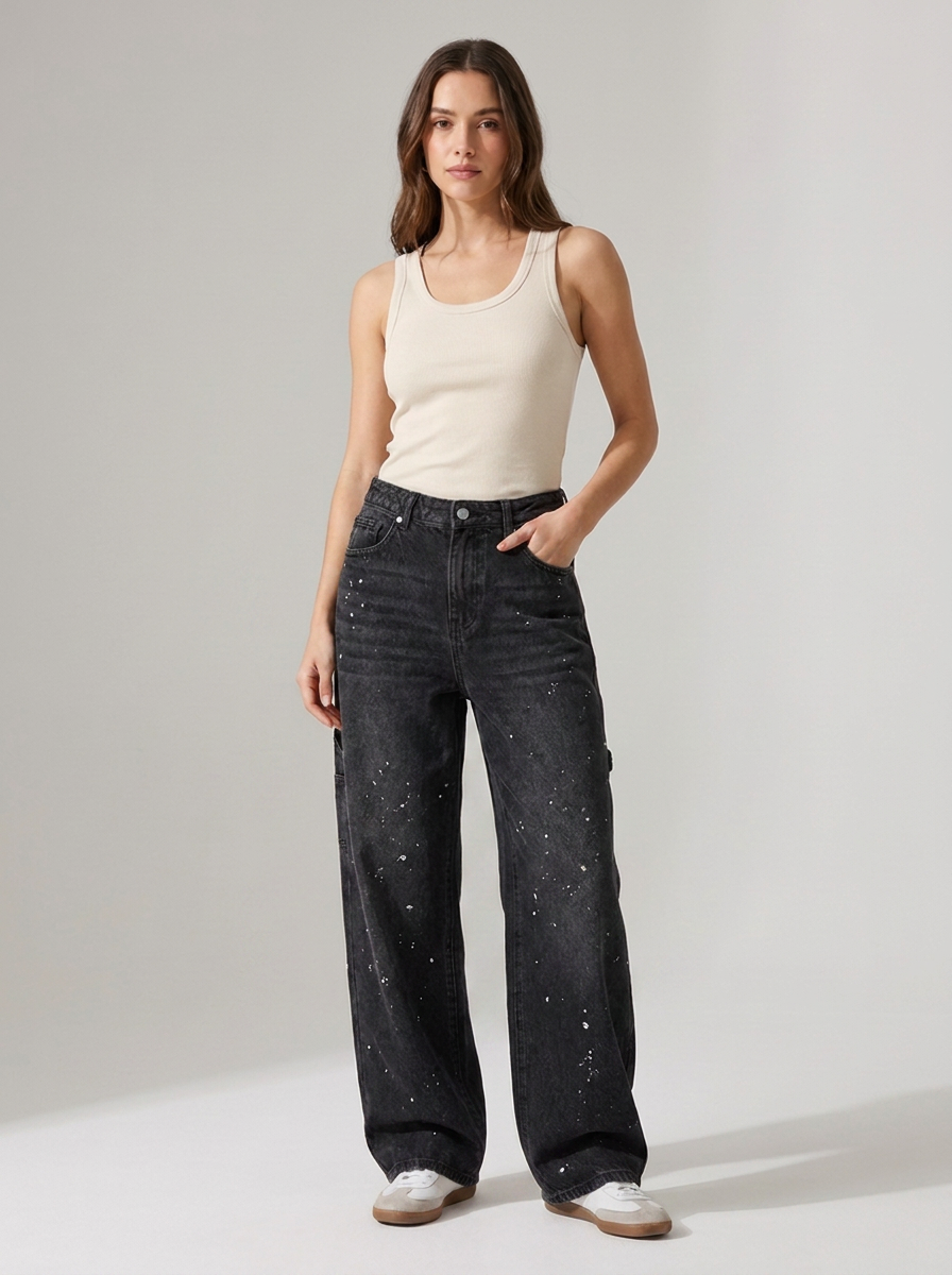Women's Straight Wide-Leg Jeans with Pockets
