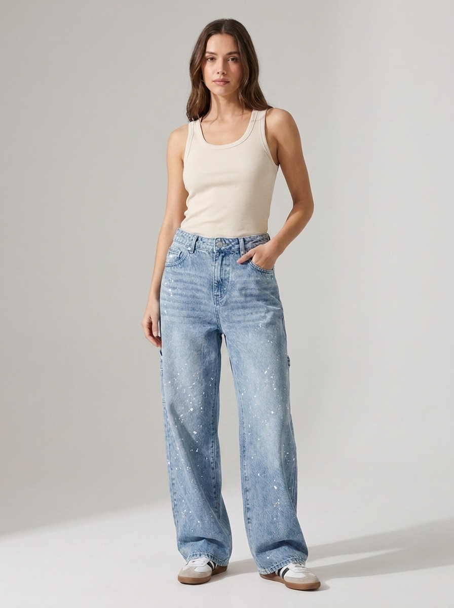 Women's Straight Wide-Leg Jeans with Pockets