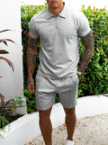 Herren-Set mit lässigem Slim-Fit-Poloshirt, kurzen Ärmeln und Viertelreißverschluss