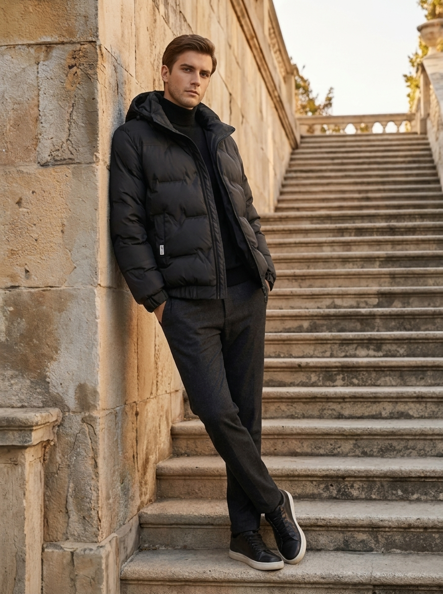 Men's Short Winter Coat - Tailored Fit for Casual Wear