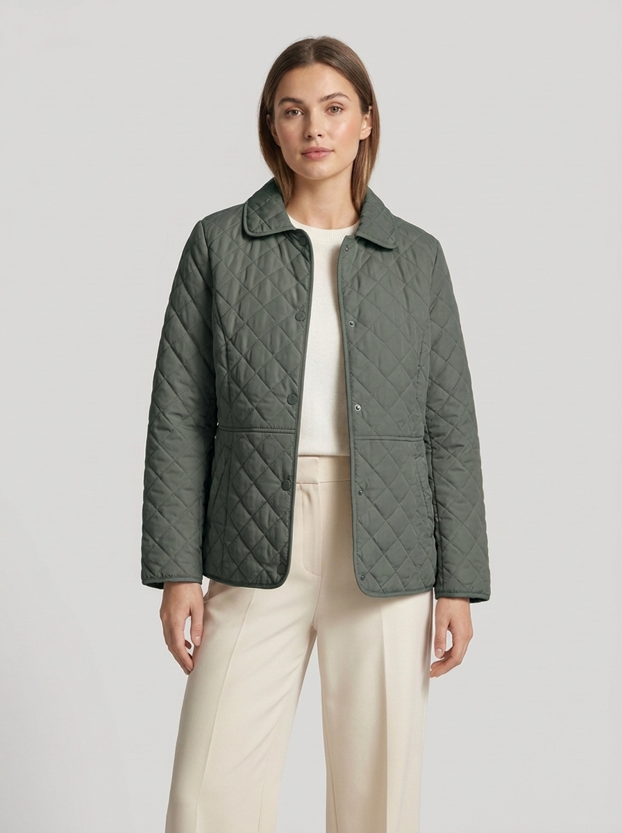 Women's Quilted Jacket with Lapel Collar for Casual Wear