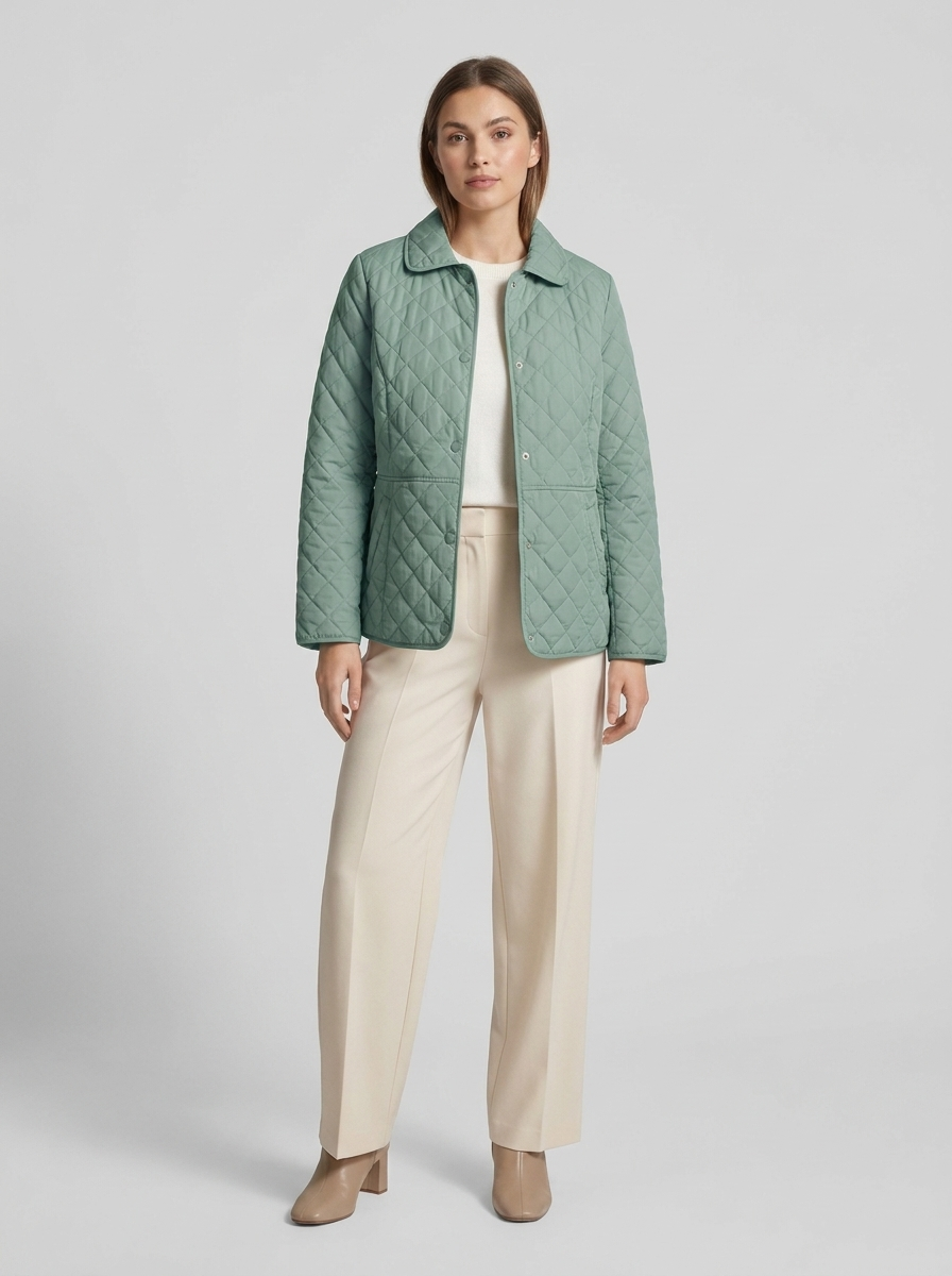 Women's Quilted Jacket with Lapel Collar for Casual Wear