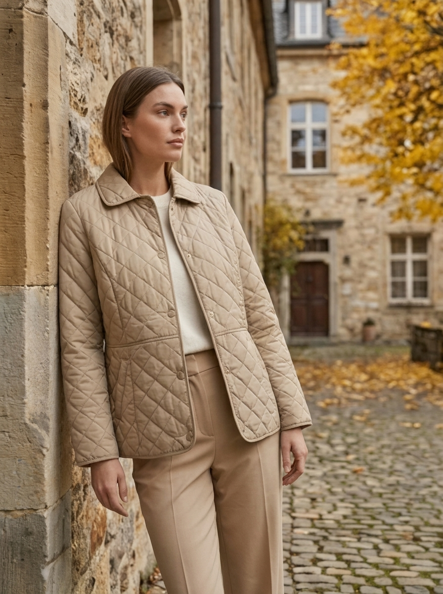 Women's Quilted Jacket with Lapel Collar for Casual Wear