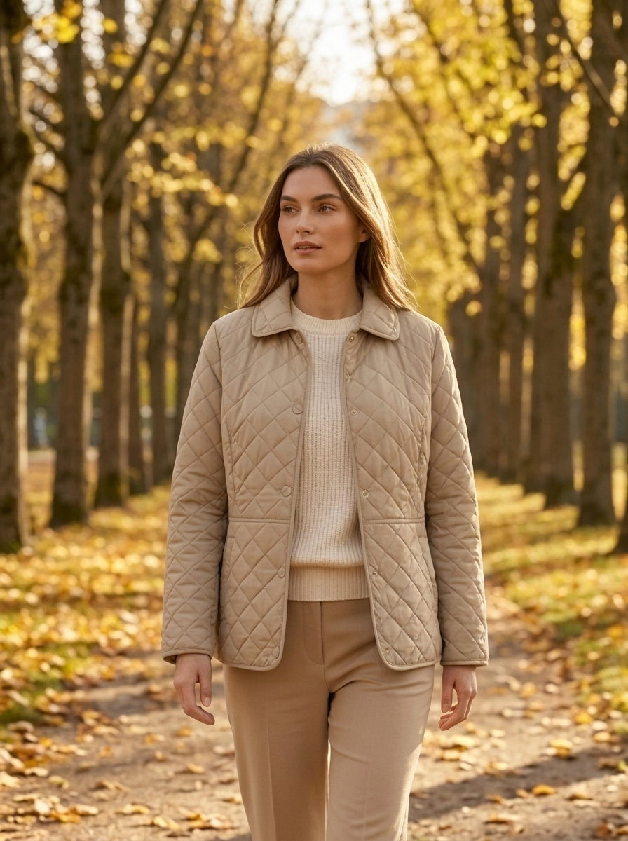 Women's Quilted Jacket with Lapel Collar for Casual Wear