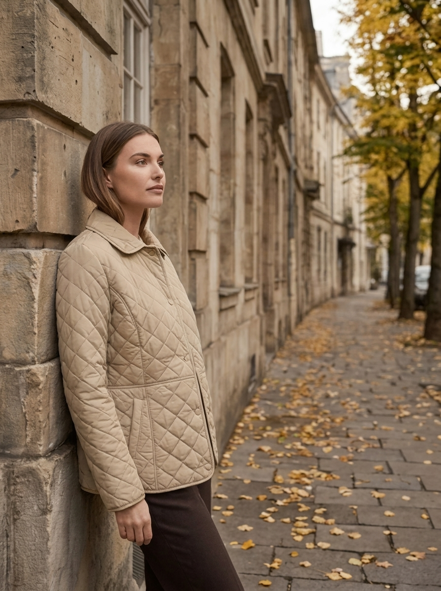 Women's Quilted Jacket with Lapel Collar for Casual Wear