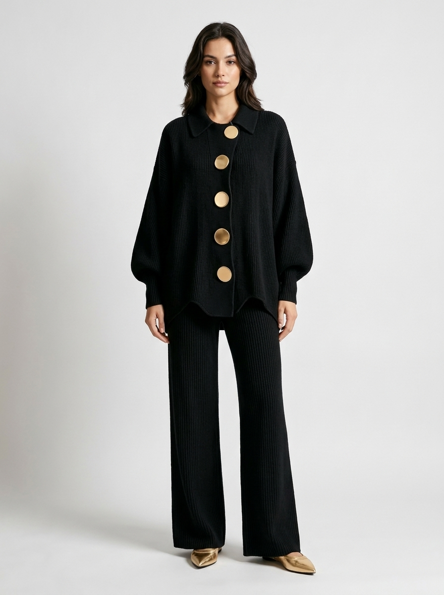 Women's Loungewear Knitted Crew-Neck Two-Piece Set