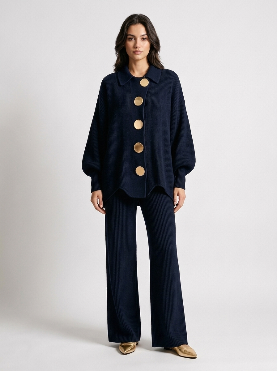 Women's Loungewear Knitted Crew-Neck Two-Piece Set