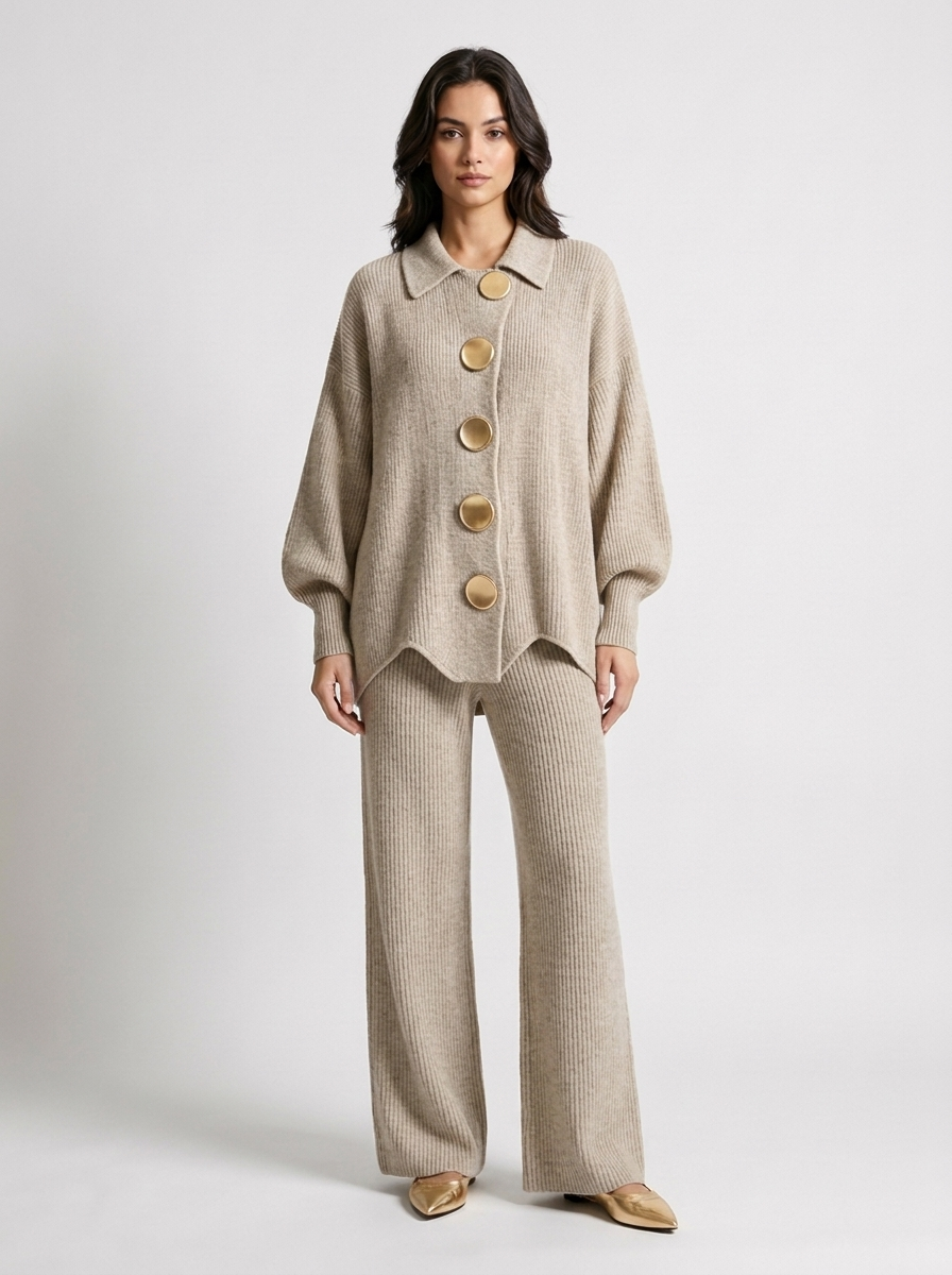 Women's Loungewear Knitted Crew-Neck Two-Piece Set