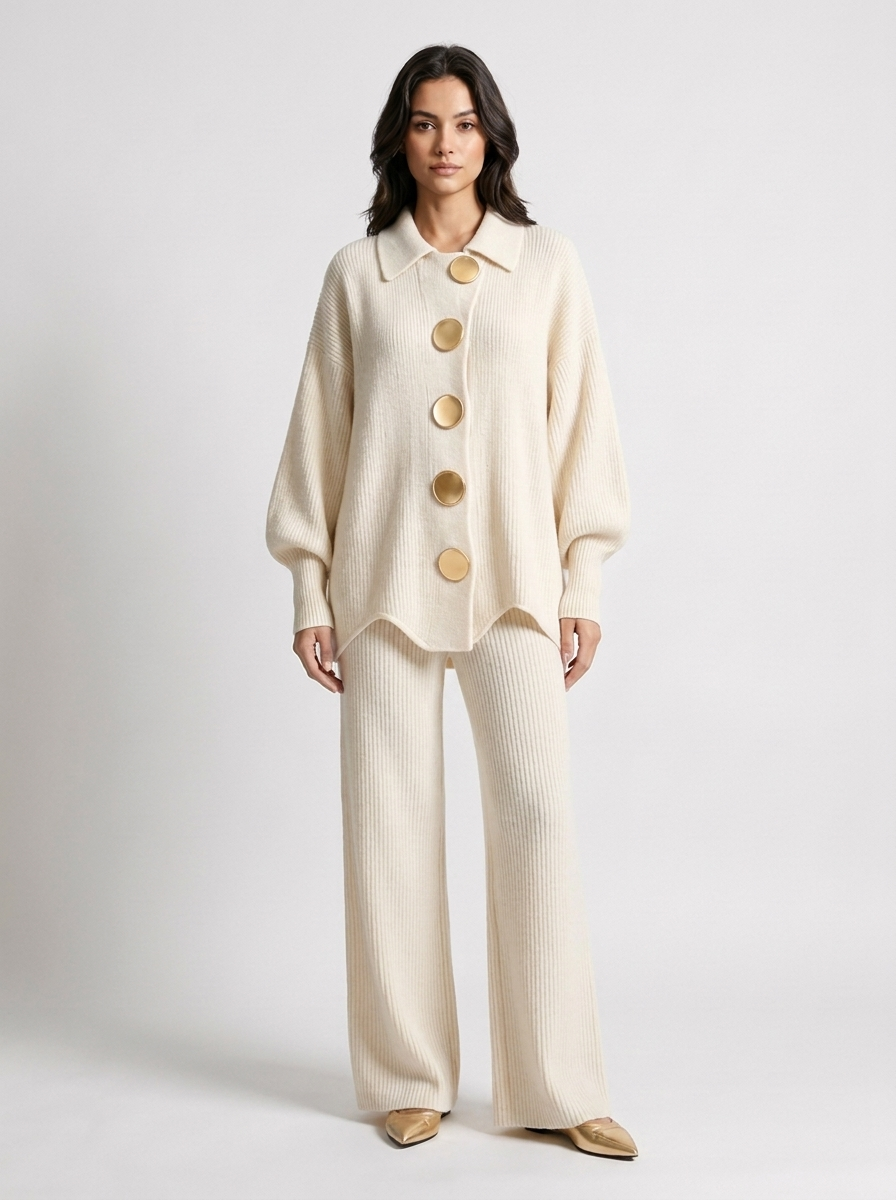 Women's Loungewear Knitted Crew-Neck Two-Piece Set