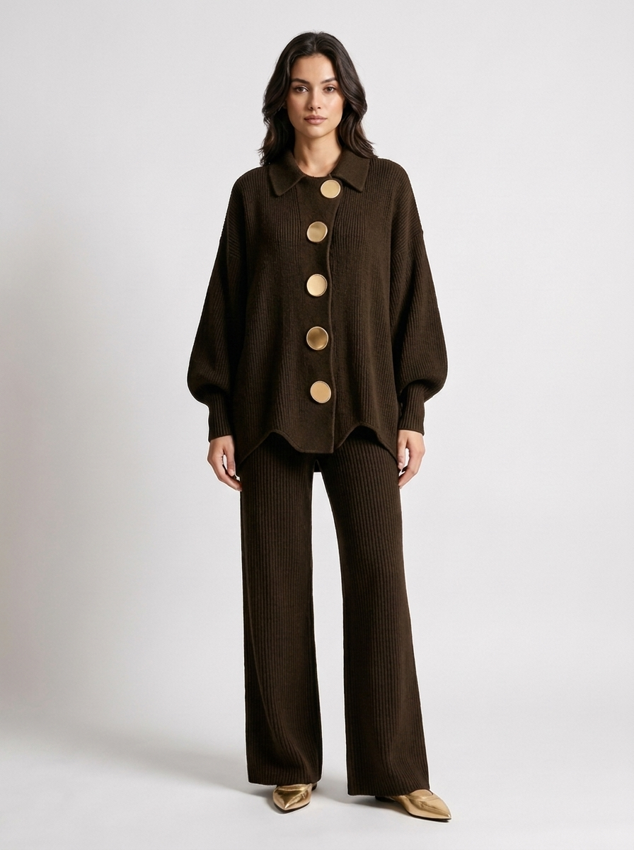 Women's Loungewear Knitted Crew-Neck Two-Piece Set