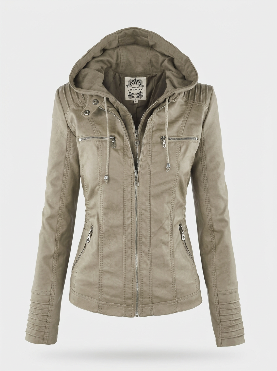 Women's Fitted Hooded Leather Biker Jacket