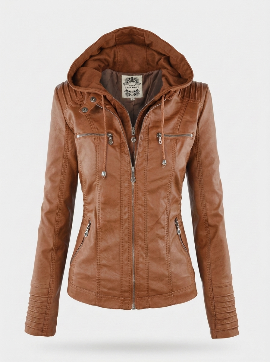 Women's Fitted Hooded Leather Biker Jacket