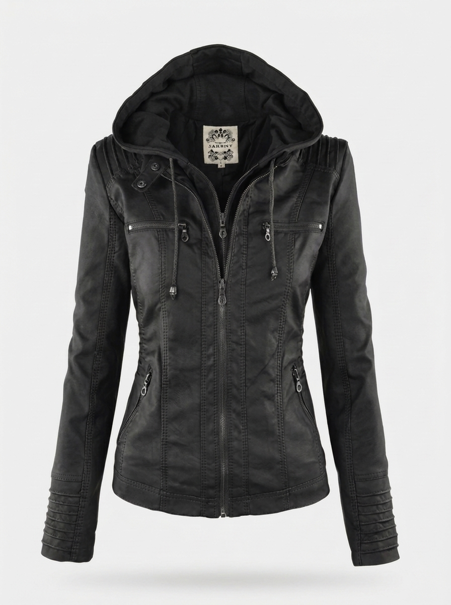 Women's Fitted Hooded Leather Biker Jacket