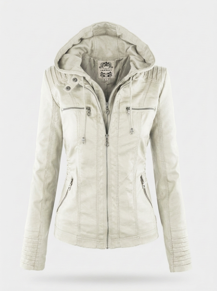 Women's Fitted Hooded Leather Biker Jacket
