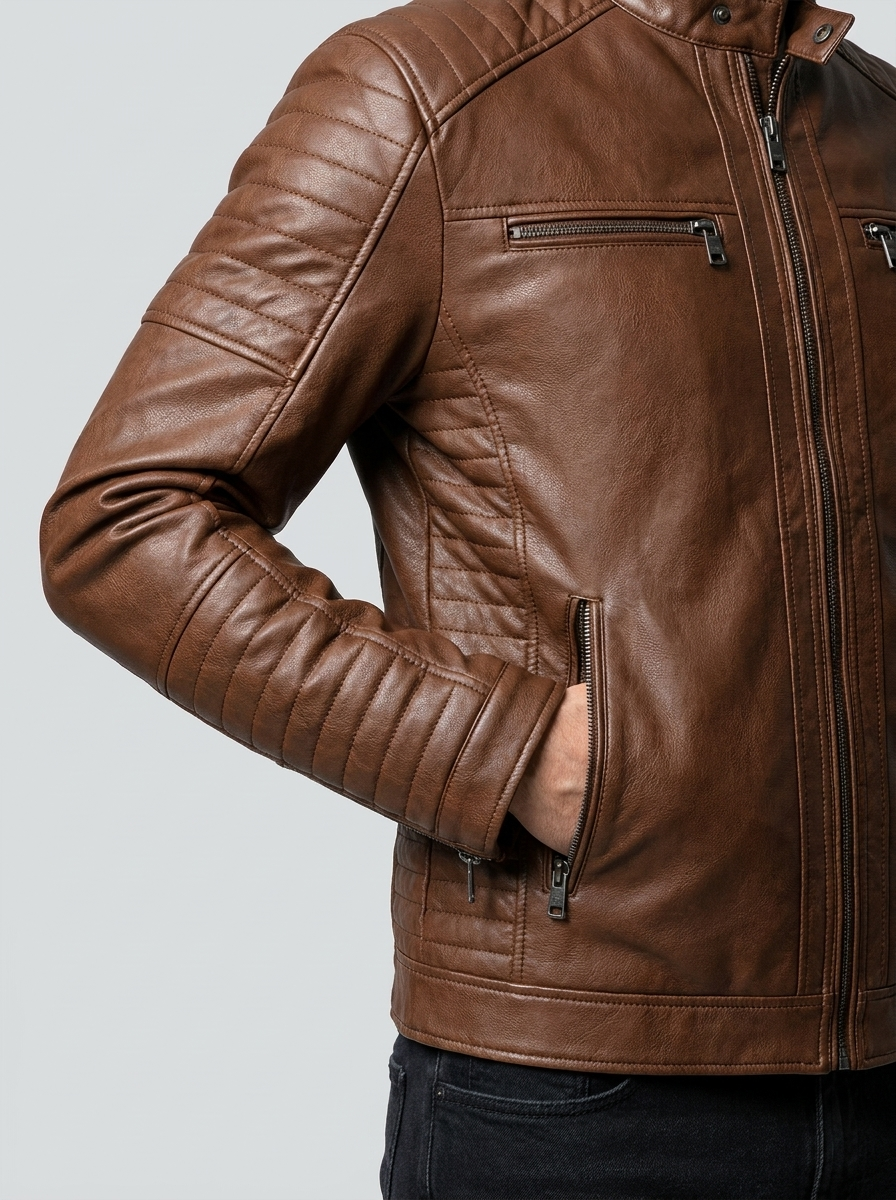 Women's Fitted Hooded Leather Biker Jacket