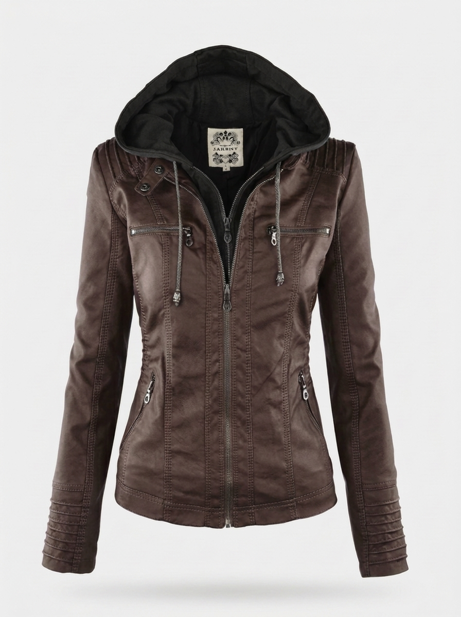 Women's Fitted Hooded Leather Biker Jacket