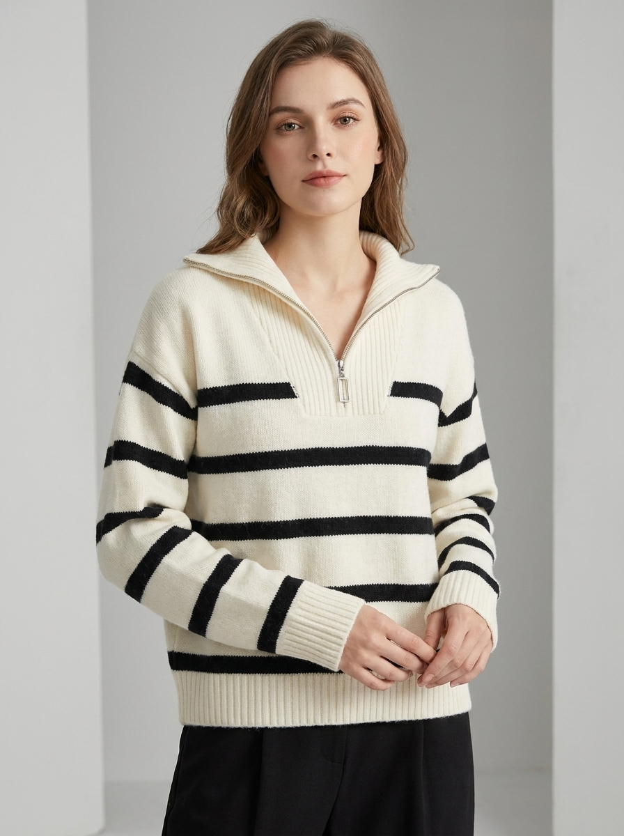 Women's Half Zip Striped Sweater