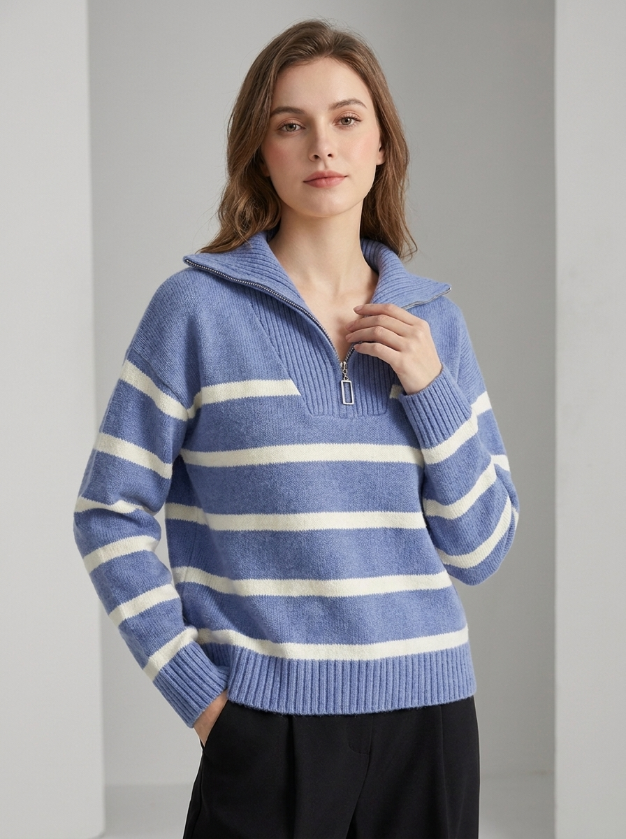Women's Half Zip Striped Sweater