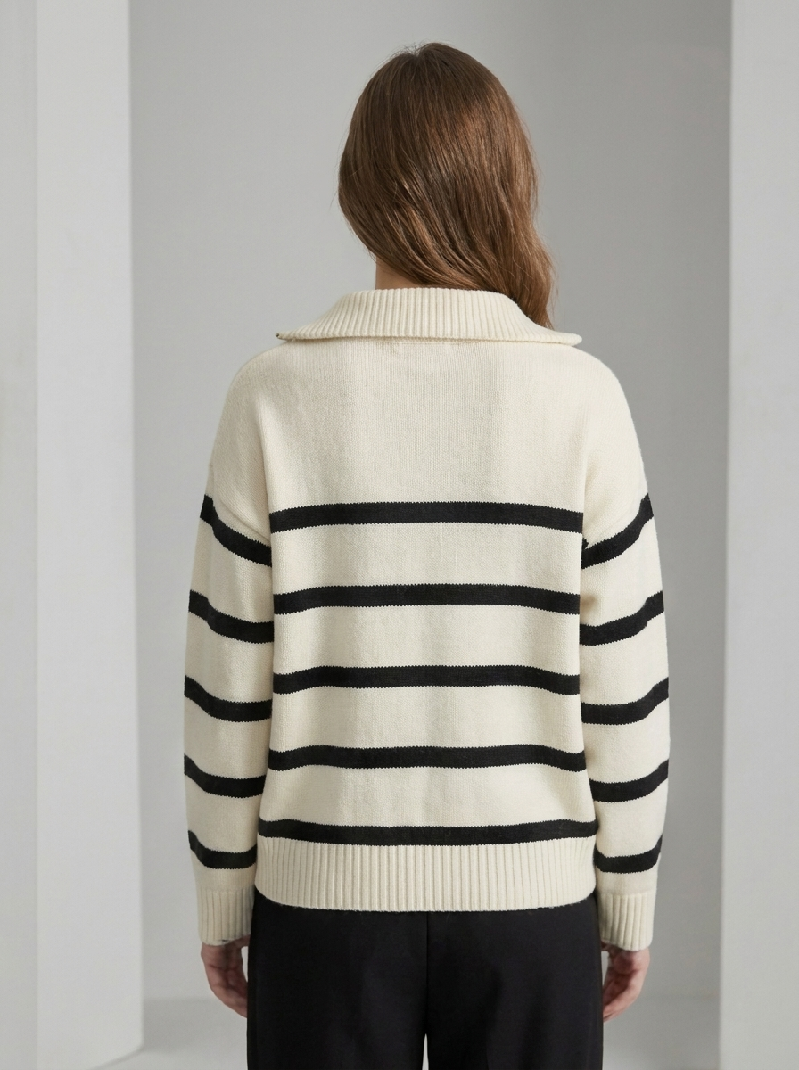 Women's Half Zip Striped Sweater