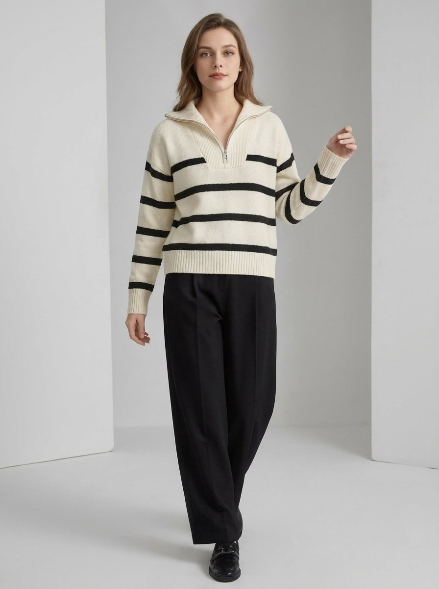 Women's Half Zip Striped Sweater