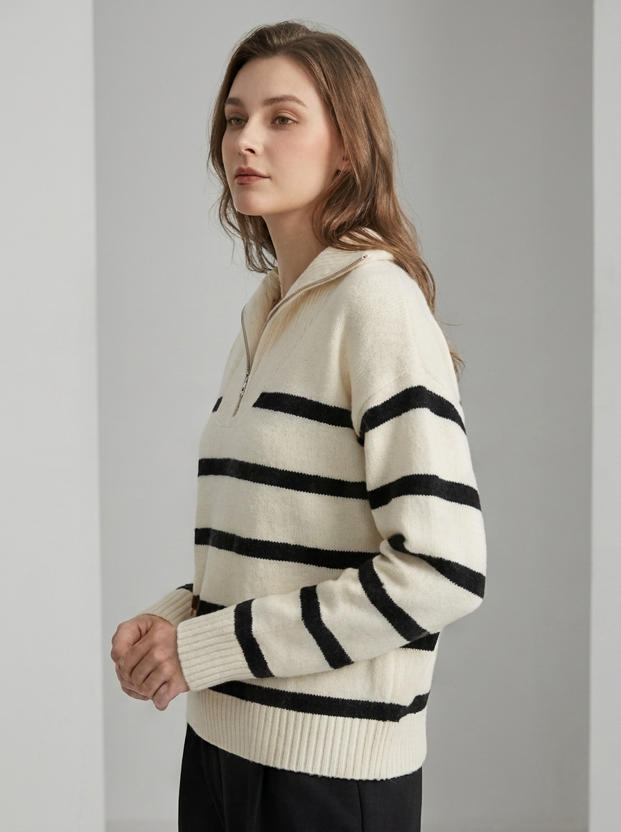 Women's Half Zip Striped Sweater
