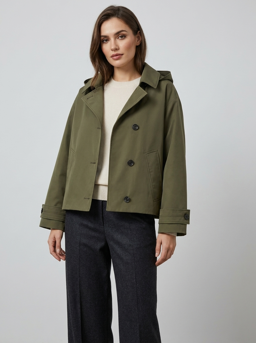 Women's Hooded Single-Breasted Trench Coat