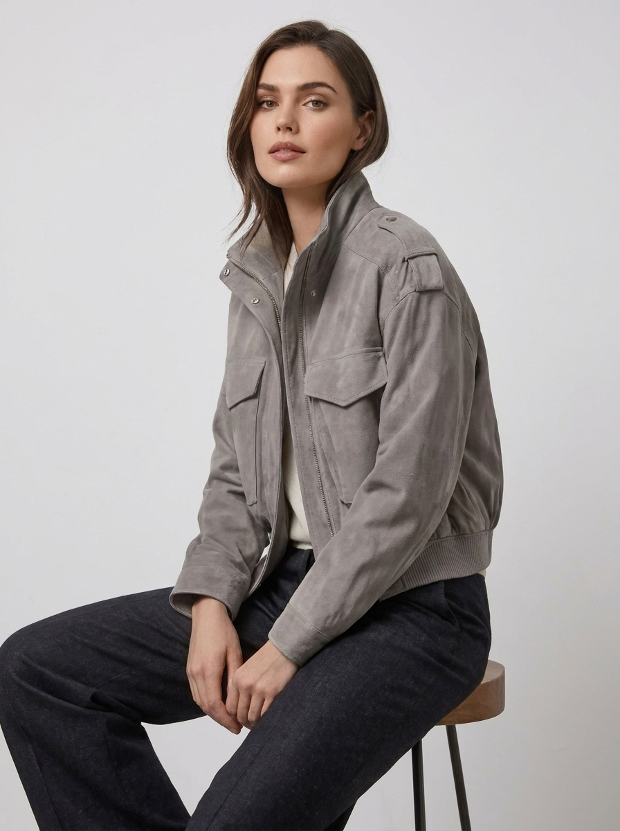 Women's Short Suede Bomber Jacket