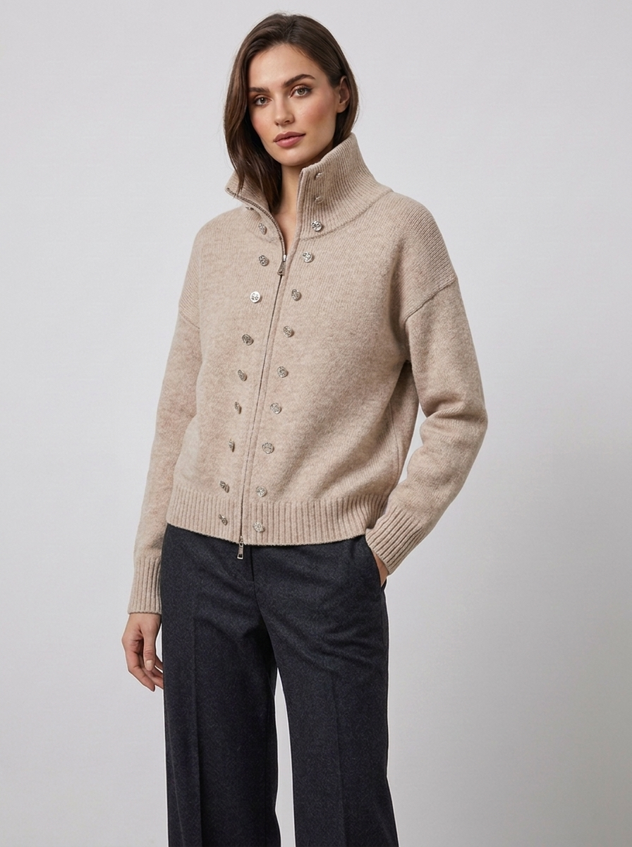 Women's Turtleneck Cardigan Jacket for Cozy Winter Style
