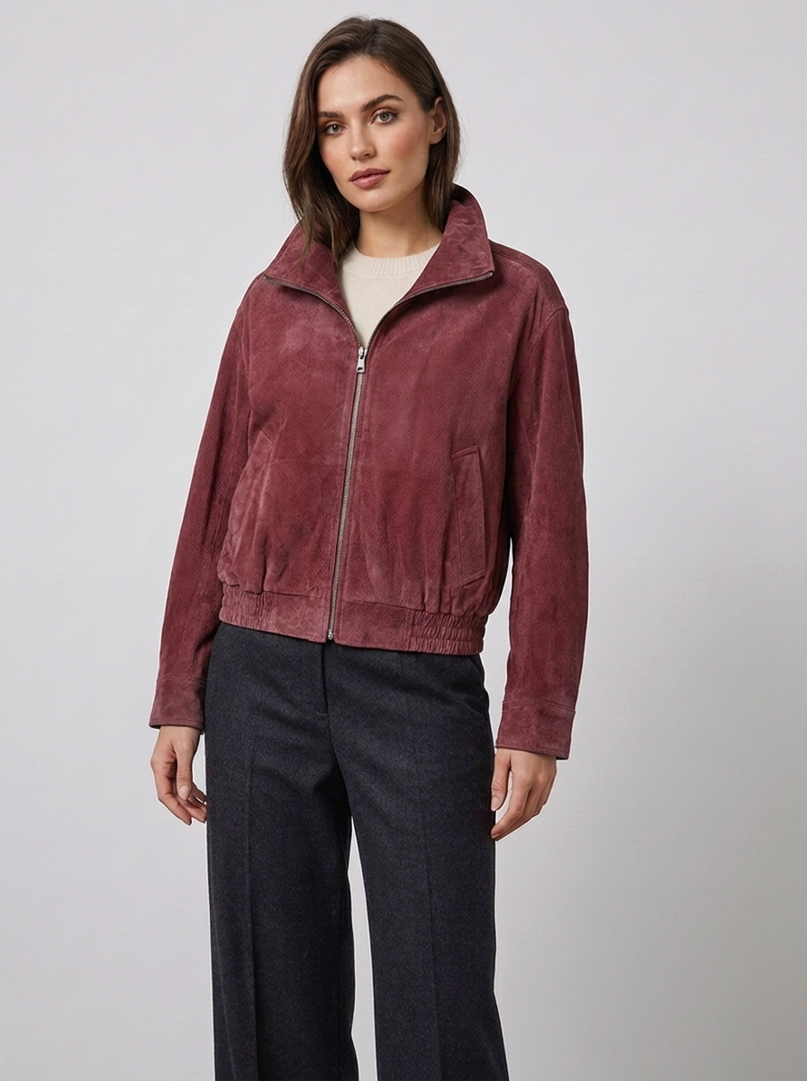 Women's Vintage Suede-Look Bomber Jacket