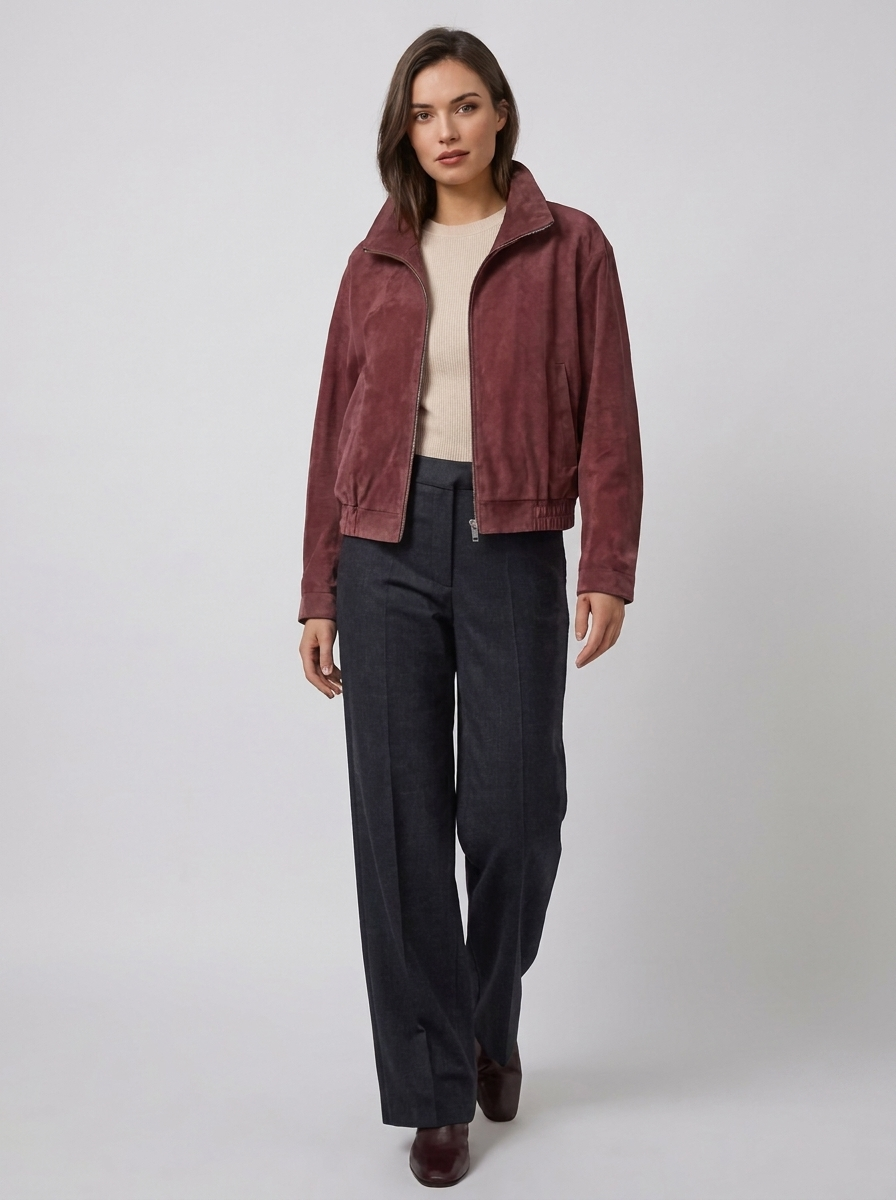 Women's Vintage Suede-Look Bomber Jacket