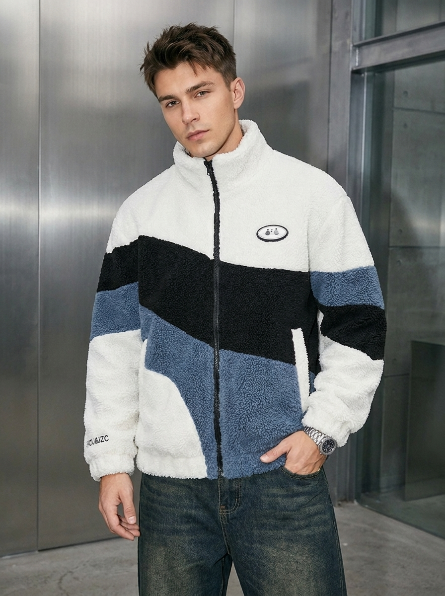 Men's Sherpa Fleece Jacket with Stand Collar