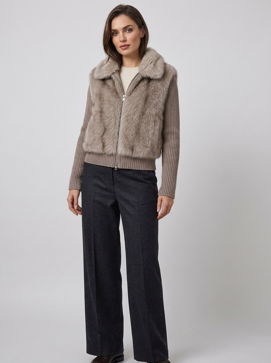 Women's Knitted Long-Sleeve Stand-Up Collar Jacket