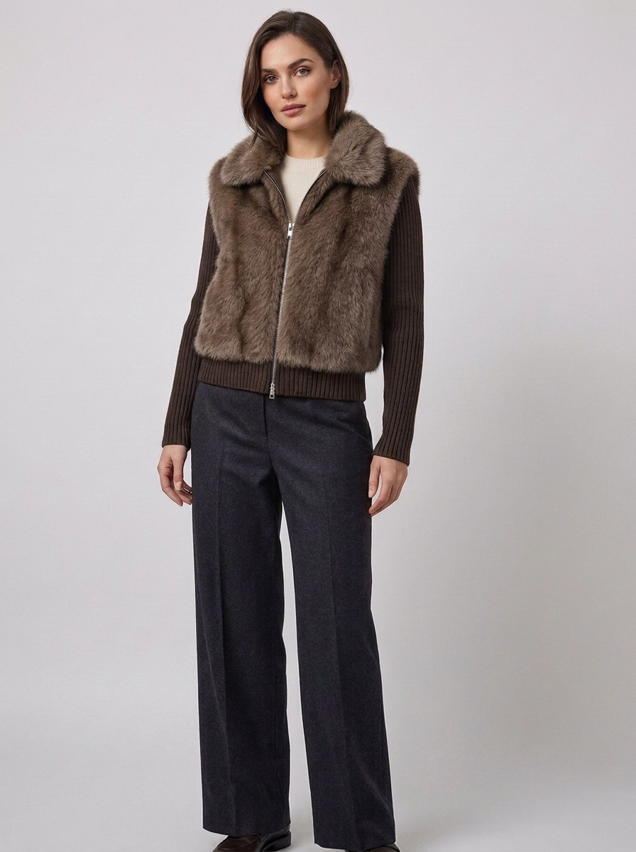 Women's Knitted Long-Sleeve Stand-Up Collar Jacket