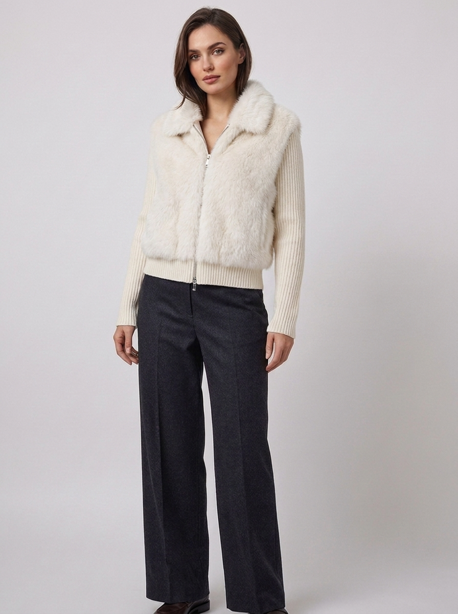 Women's Knitted Long-Sleeve Stand-Up Collar Jacket