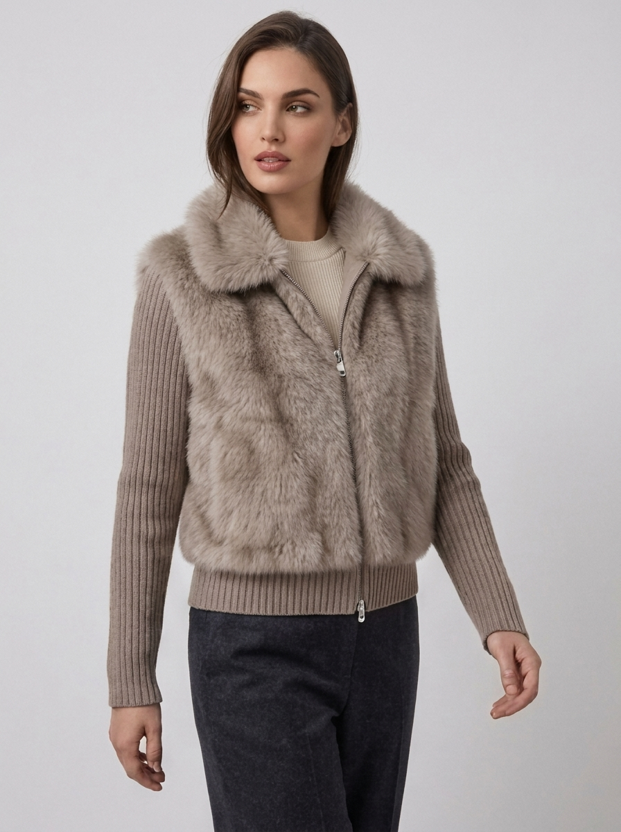 Women's Knitted Long-Sleeve Stand-Up Collar Jacket