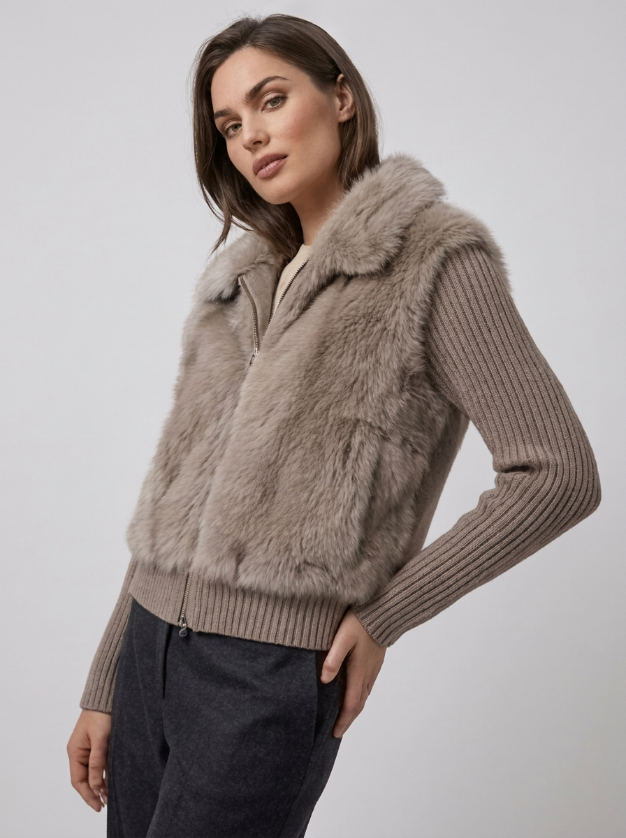 Women's Knitted Long-Sleeve Stand-Up Collar Jacket