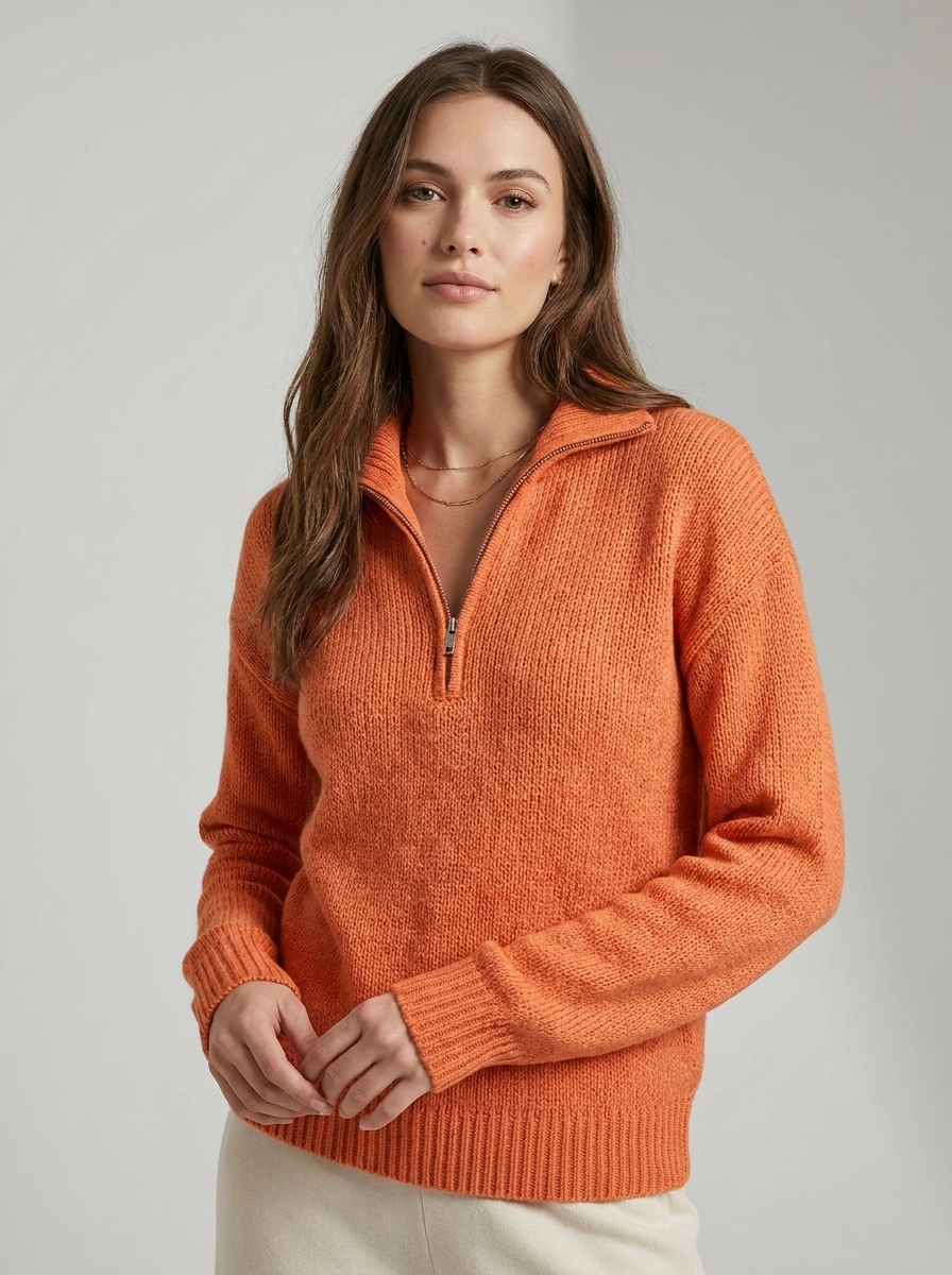 Women's Half Zip Sweater - Comfortable Knit Casual Style