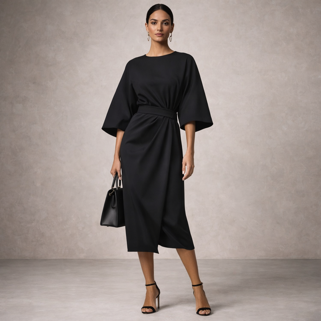 Women's Midi Dress Elegant Design with Waist Belt for Formal and Casual Wear