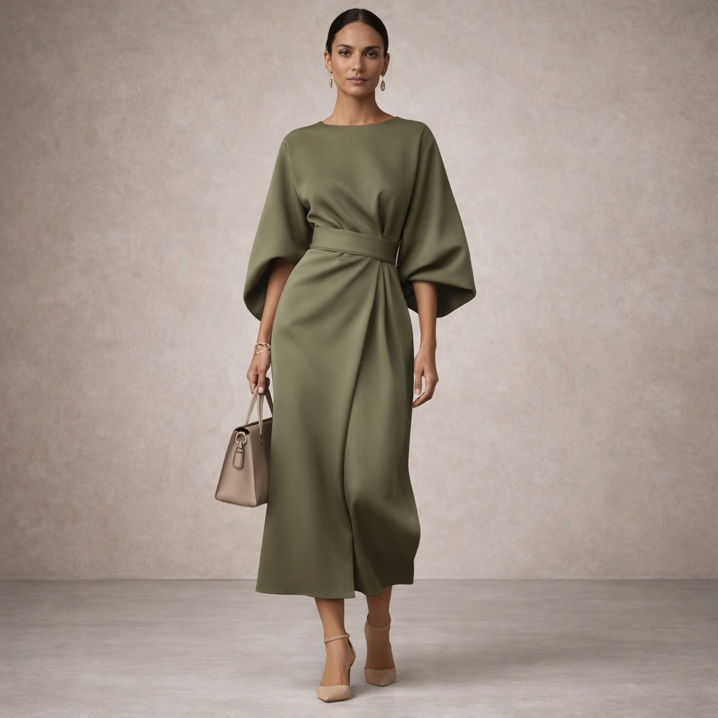 Women's Midi Dress Elegant Design with Waist Belt for Formal and Casual Wear