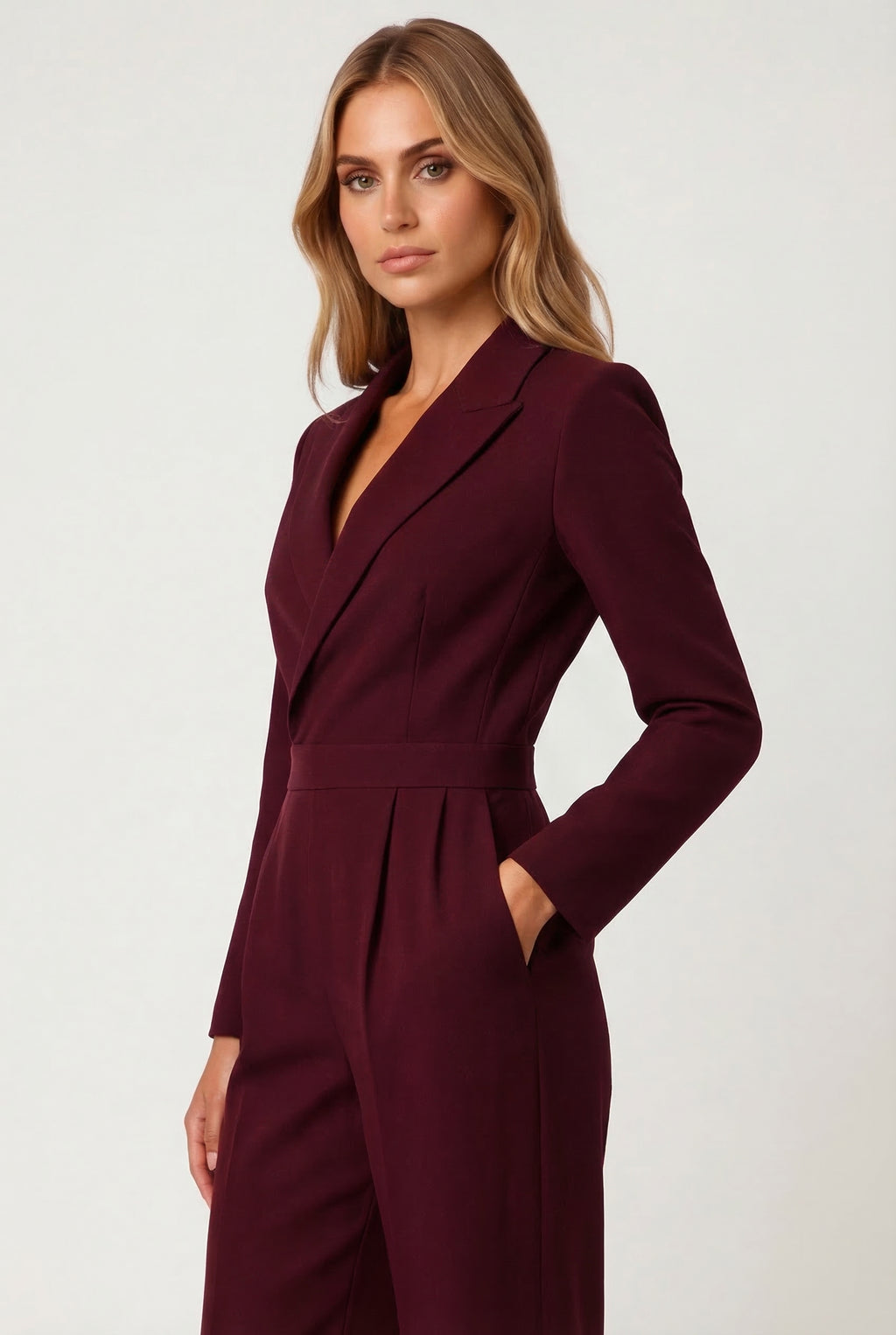 Women's Winter Jumpsuit – Chic Blazer V-Neck Design for Elegant Evening Wear