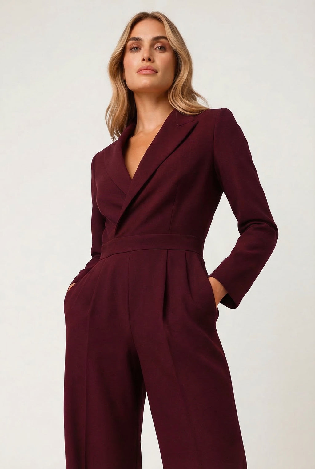 Women's Winter Jumpsuit – Chic Blazer V-Neck Design for Elegant Evening Wear