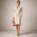 Women's Elegant Wrap Midi Dress with Long Sleeves